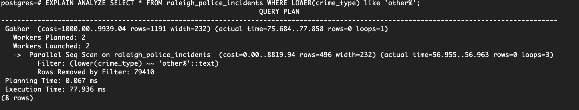 like query on crime description with index