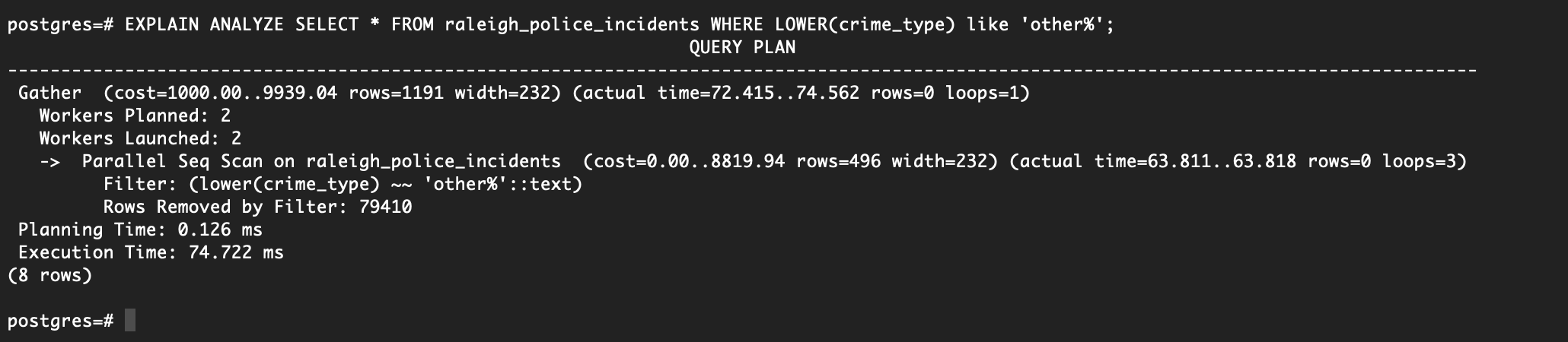 like query on crime description without index
